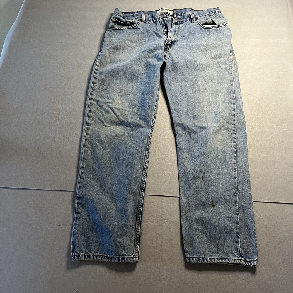Levis 505 Regular Fit Jeans Mens 38x32 Light Wash Blue Denim Straight Leg Pants
